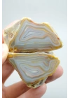 Pastel Mavi Sarı Bal Rengi ve İnce Beyaz Şeritli Siyah Deniz Akik Çifti