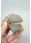 Pastel Mavi Sarı Bal Rengi ve İnce Beyaz Şeritli Siyah Deniz Akik Çifti