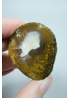 Pareja de Plumitas de Ágata Pulida del Mar Negro, Amarillo Ocre, Abanico Blanco y Dorado Mostaza