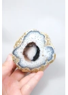 Polished Merlinite - Dendritic Opal Slab with Blue Banding & Pink Chalcedony Core, 264g
