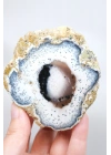 Polished Merlinite - Dendritic Opal Slab with Blue Banding & Pink Chalcedony Core, 264g