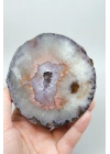 Parlatılmış Almus Akik Çifti Lavanta Mor Dantel Karadeniz Akik, Somon Pembe Kenarlı Ametist Kuvars Kristal Geode Nodülü