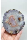 Parlatılmış Almus Akik Çifti Lavanta Mor Dantel Karadeniz Akik, Somon Pembe Kenarlı Ametist Kuvars Kristal Geode Nodülü