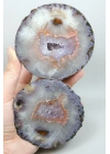 Parlatılmış Almus Akik Çifti Lavanta Mor Dantel Karadeniz Akik, Somon Pembe Kenarlı Ametist Kuvars Kristal Geode Nodülü