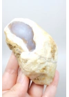 Nadir Turuncu Dendrit Merlinit Cilalanmış Yarım - Açık Mavi Dendritik Opal