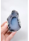 Gök Mavi Dendritik Opal Dilimi - Saydam Mavi Çekirdek ile Ağaç Şeklinde Siyah Dendritler, 142g