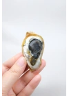 小さな黄色の樹枝状オパールゲオードで、自然な「目」の形成と黒いドルージーコアがあり、38g