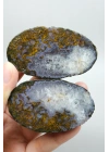 Soft Lavender Purple Band and Mustard Yellow Plume Agate with Quartz, 129g