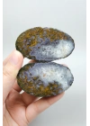 Soft Lavender Purple Band and Mustard Yellow Plume Agate with Quartz, 129g