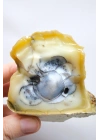 Sarı Dendritik Opal Dendritik Opal Jeotu, Doğal Göz Oluşumu ve Mavi Druzy Çekirdek, 155g
