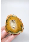 Sarı Merlinit Jeot – Hardal ve Zeytin Dendritik Opal ile Orta Kısmında Druzy Boşluk, 117g
