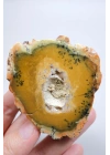 Sarı Merlinit Jeot – Hardal ve Zeytin Dendritik Opal ile Orta Kısmında Druzy Boşluk, 117g