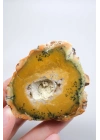Sarı Merlinit Jeot – Hardal ve Zeytin Dendritik Opal ile Orta Kısmında Druzy Boşluk, 117g
