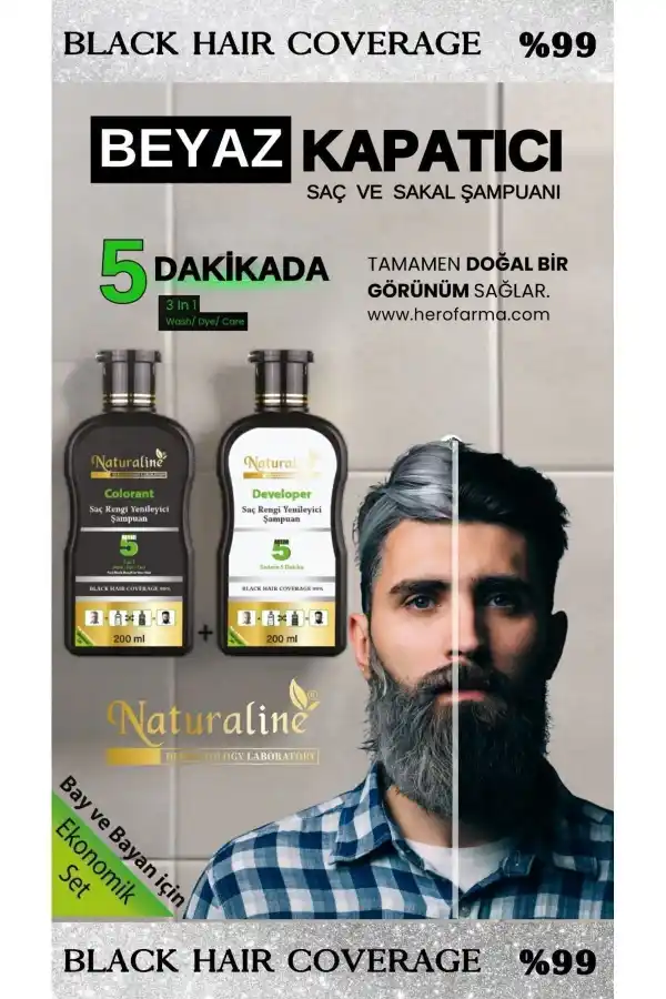 Sampoo Saç Siyahlaştırıcı Şampuan Saç Rengi Yenileyici Şampuan Unisex, Naturaline