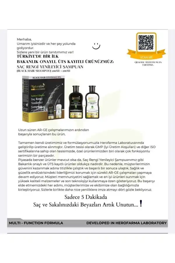 Sampoo Saç Siyahlaştırıcı Şampuan Saç Rengi Yenileyici Şampuan Unisex, Naturaline