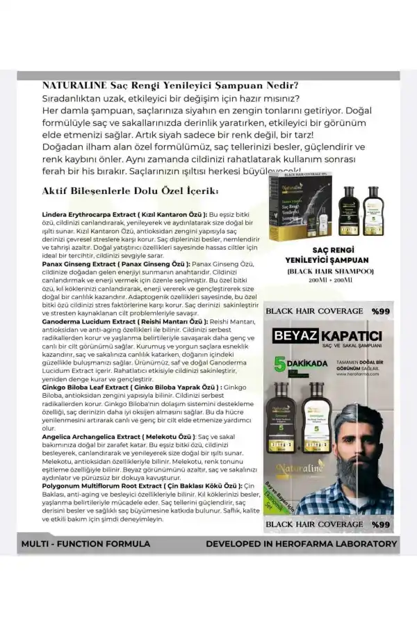 Sampoo Saç Siyahlaştırıcı Şampuan Saç Rengi Yenileyici Şampuan Unisex, Naturaline