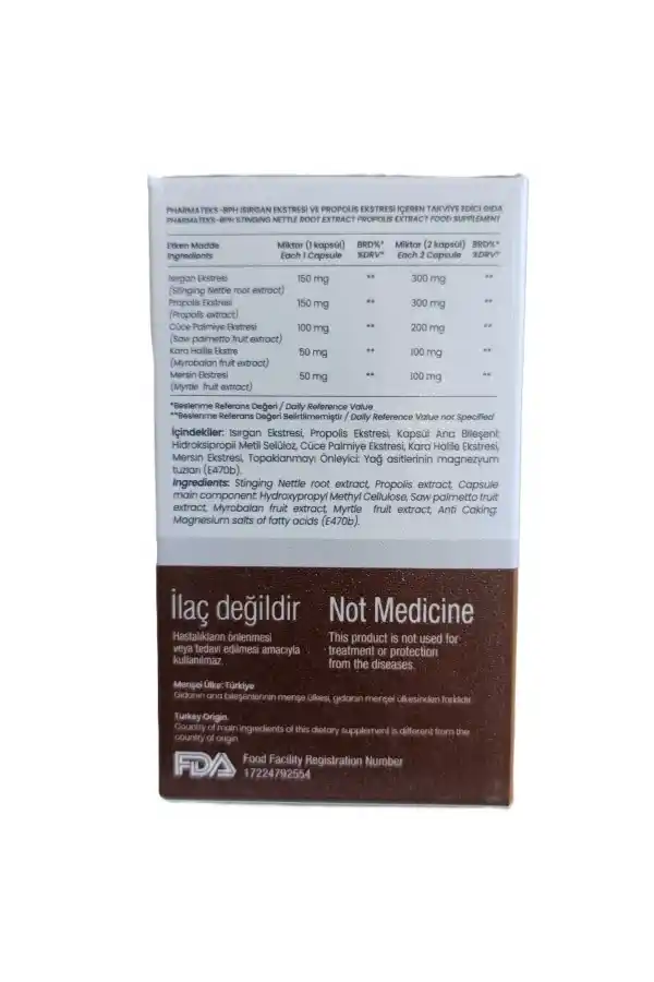 BPH Isırgan ve Propolis Ekstresi içeren 60 Kapsül, Pharmateks
