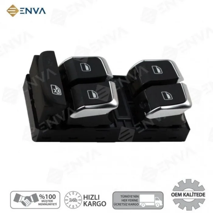 Audi A4 Sol Ön Dörtlü Cam Açma Düğmesi Anahtarı 2009-2014 krom