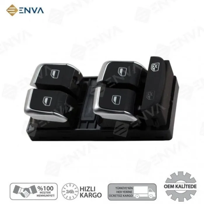 Audi Q2 Sol Ön Dörtlü Cam Açma Düğmesi Anahtarı 2016-2018 (krom)