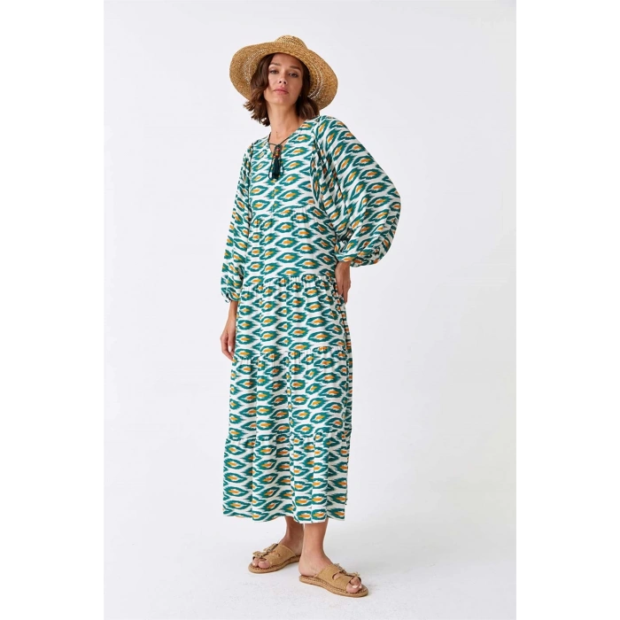 Yeşil Desenli Elbise