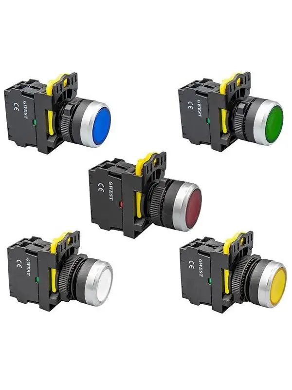 24V AC/DC - Ø 22mm Işıklı Yaylı Butonlar 10 Adet