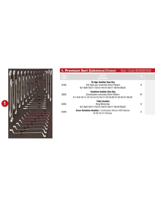 1. ÇEKMECE PREMİUM SERİSİ DOLAP 42 PARÇA