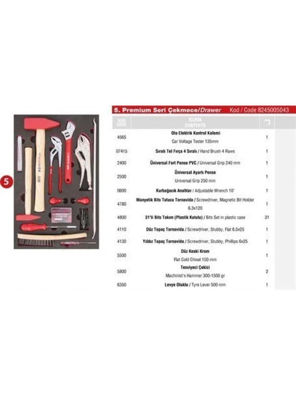 5. ÇEKMECE PREMİUM SERİSİ DOLAP 43 PARÇA