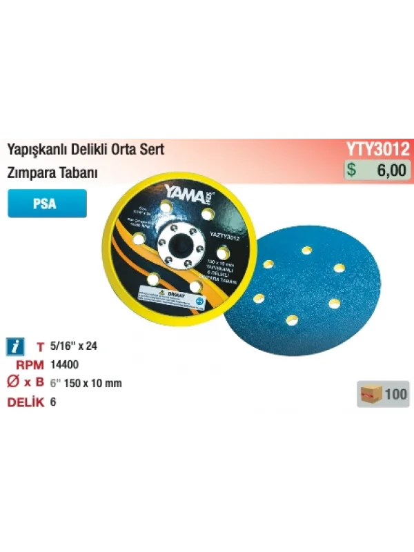 6.0 150x10 mm. 6 Delikli Yapışkanlı Zımpara Tabanı