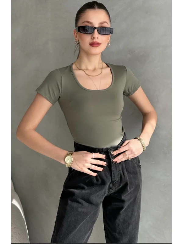 Haki Dalgıç Kumaş T-Shirt