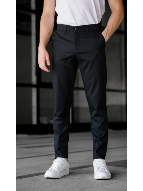 Erkek Slim Fit Siyah Keten Pantolon