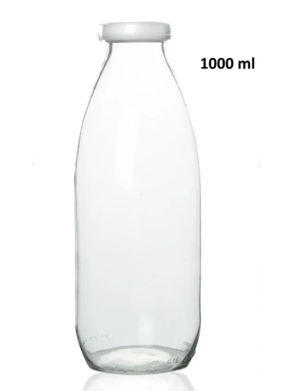 Sızdırmaz Kapaklı Şeffaf Cam Süt Ayran Limonata Meşrubat Şişesi 1000 Ml
