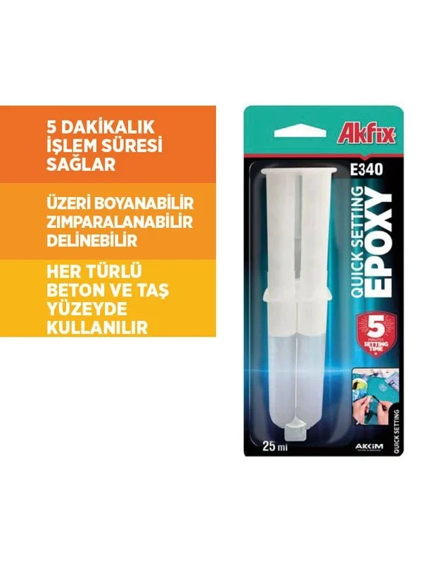 Akfix E340 Epoksi Yapıştırıcı Şırınga Şeffaf