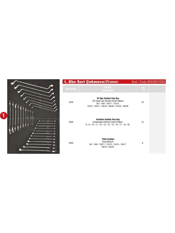 EKO DOLAP 1. ÇEKMECE İÇİ 30 PARÇA
