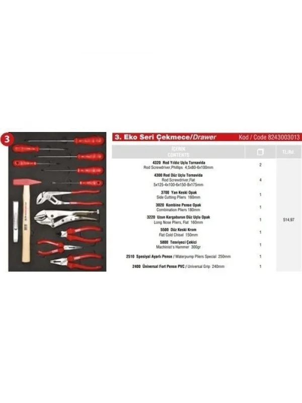 EKO DOLAP 3. ÇEKMECE İÇİ 13 PARÇA