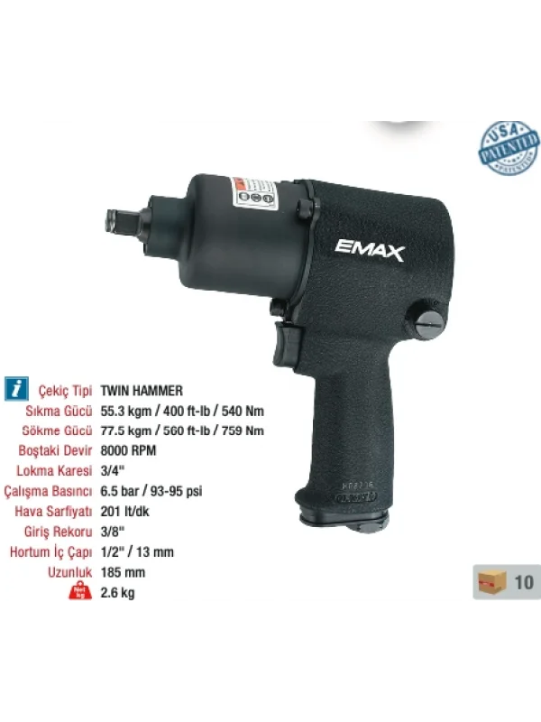 1/2 77.5 kg. 8000 RPM Havalı Somun Sökme