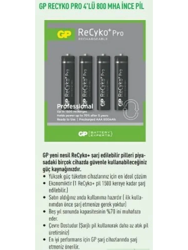 GP85AAAHCBE2GB4 RECYKO PRO 4LÜ 800 MHA İNCE PİL