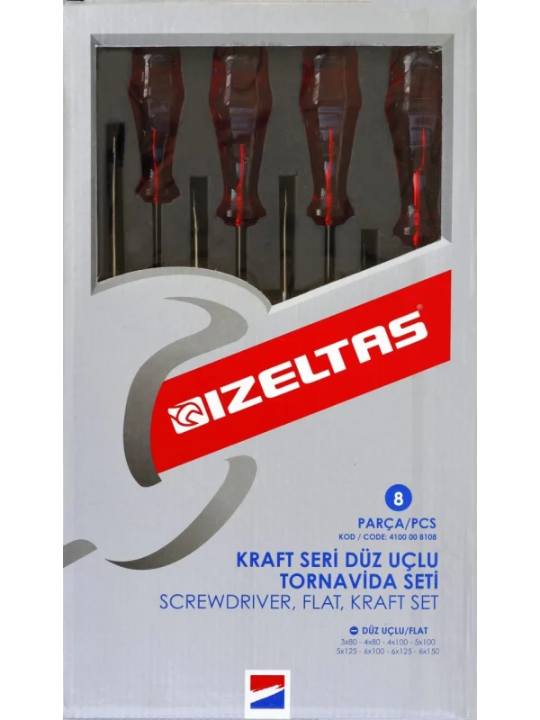 İzeltaş 8li Kraft Düz Tornavida Serisi