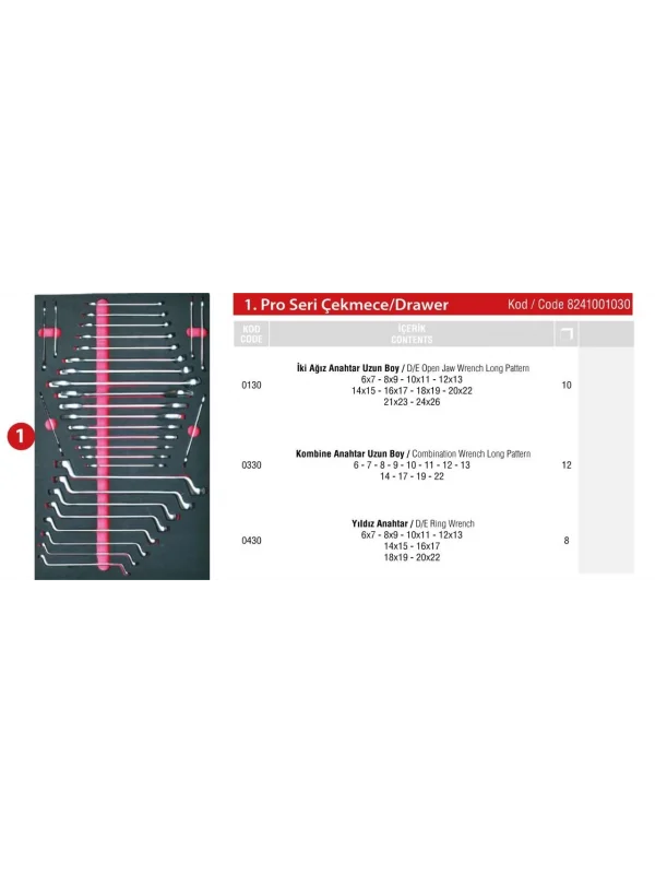 PRO DOLAP 1. ÇEKMECE İÇİ 30 PARÇA