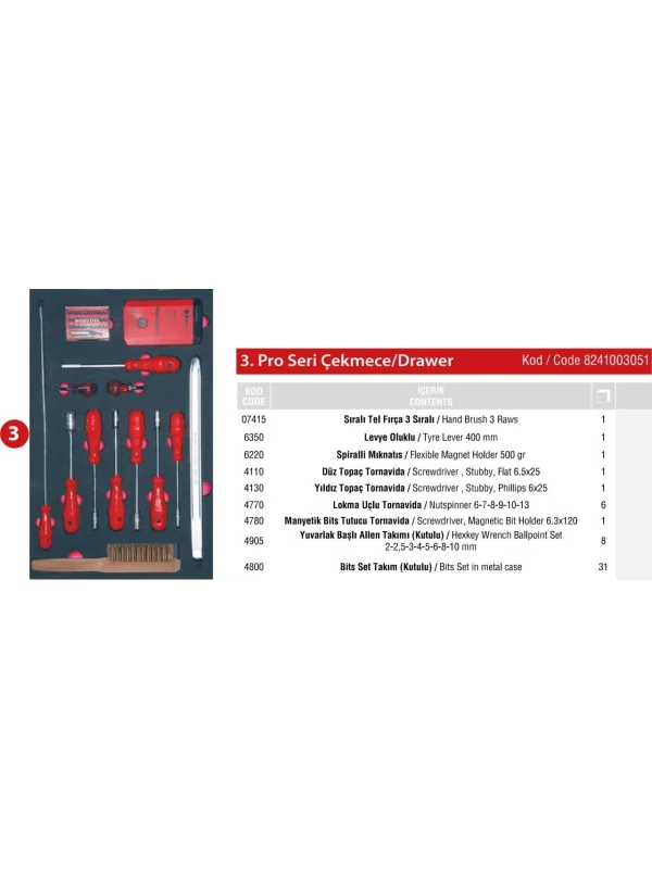 PRO DOLAP 3. ÇEKMECE İÇİ 51 PARÇA