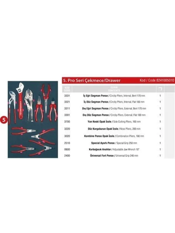 PRO DOLAP 5. ÇEKMECE İÇİ 10 PARÇA