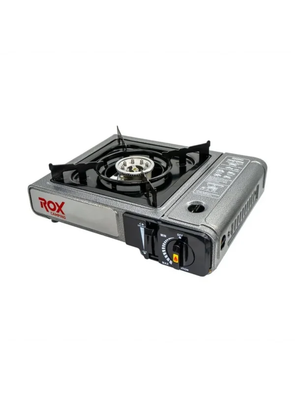 Rox Camping 0188 Tekli Portatif Kamp Ocak - Gri, Rüzgarlıklı, Ekstra Gaz Girişli