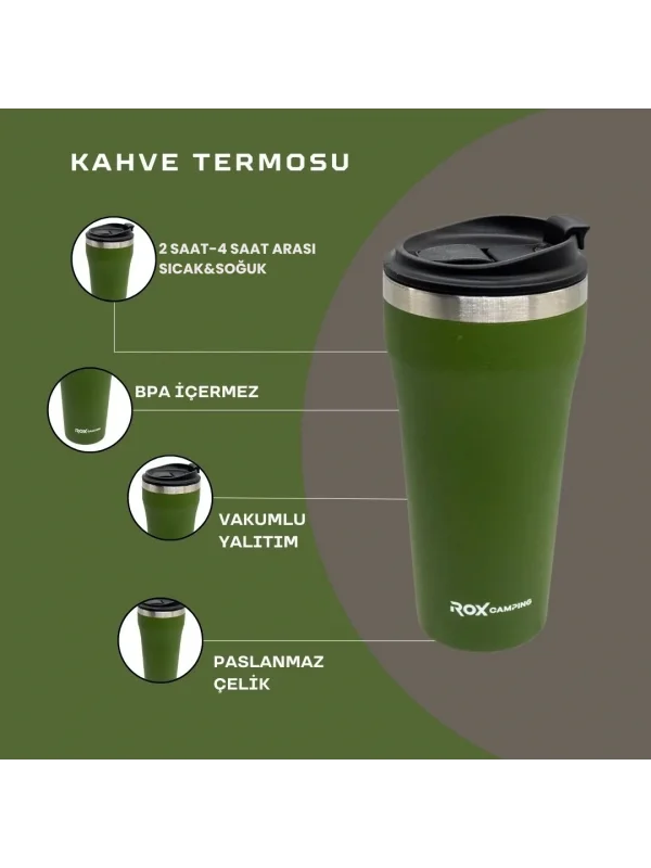 ROX CAMPING KAHVE TERMOSU 0.45 LT - YEŞİL