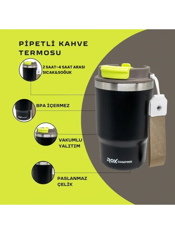 ROX CAMPING PİPETLİ KAHVE TERMOSU 0.45 LT - SİYAH