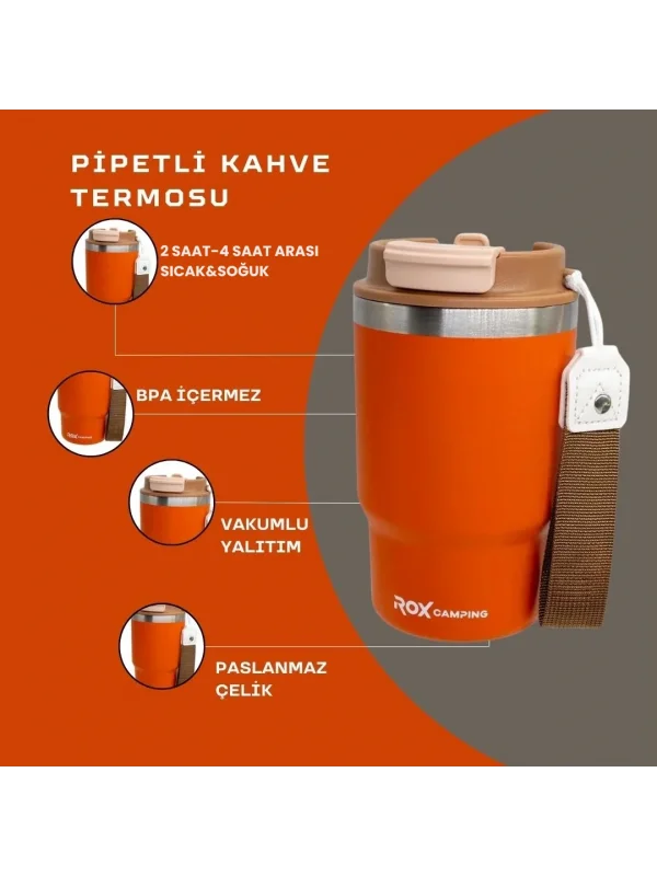 ROX CAMPING PİPETLİ KAHVE TERMOSU 0.45 LT - TURUNCU