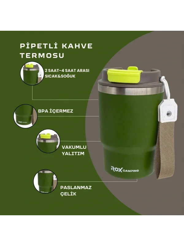 ROX CAMPING PİPETLİ KAHVE TERMOSU 0.45 LT - YEŞİL