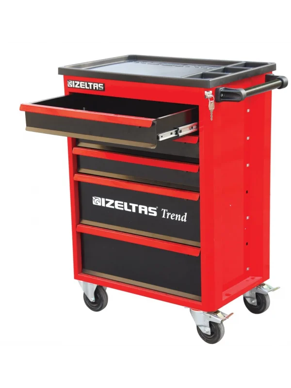 TREND 5 ÇEKMECELİ TAKIM DOLABI KIRMIZI GÖVDE - GRİ ÇEKMECE