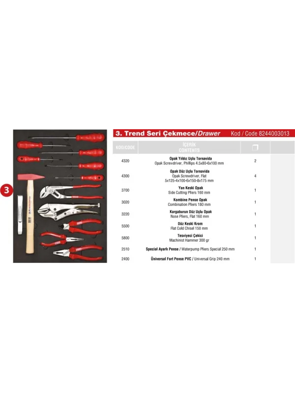 TREND DOLAP 3. ÇEKMECE İÇİ 13 PARÇA