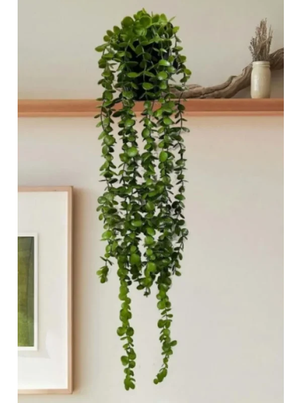 Yapay Çiçek Elmas Saksıda 80 Cm Yoğun Yapraklı Koyu Yeşil Okaliptus Sarkıt