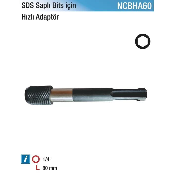 80mm.SDS 1/4Bits için Hızlı Adaptör