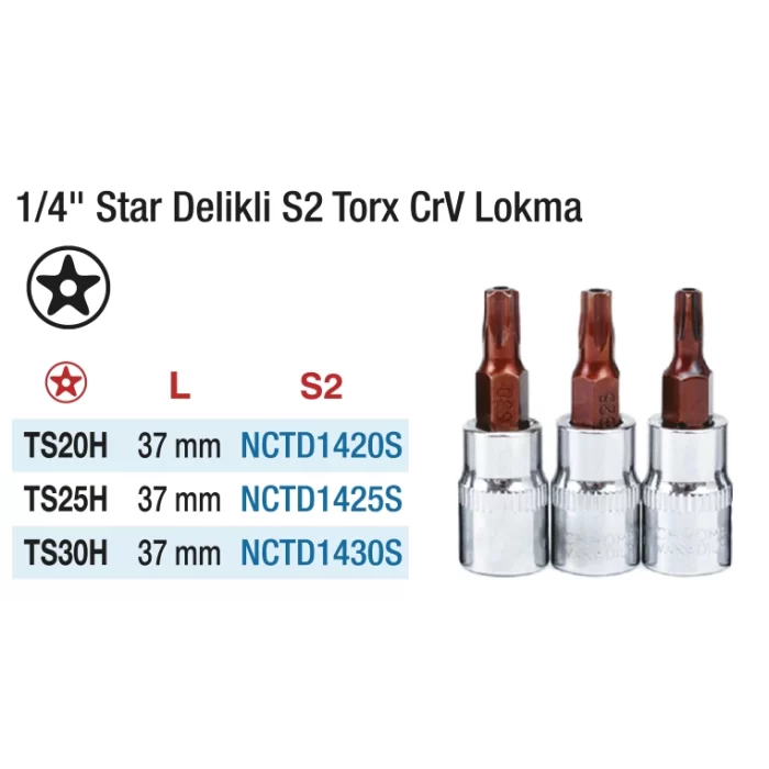 1/4 Crv Star Delikli S2 Torx Lokma